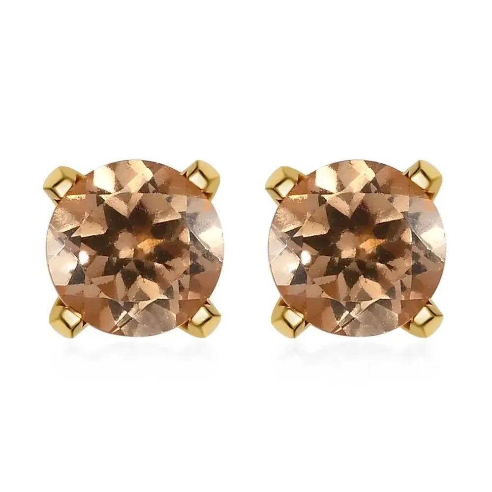 Imperial Garnet Solitaire Stud Earrings 14kt YG Vermeil - Picture 5 of 8